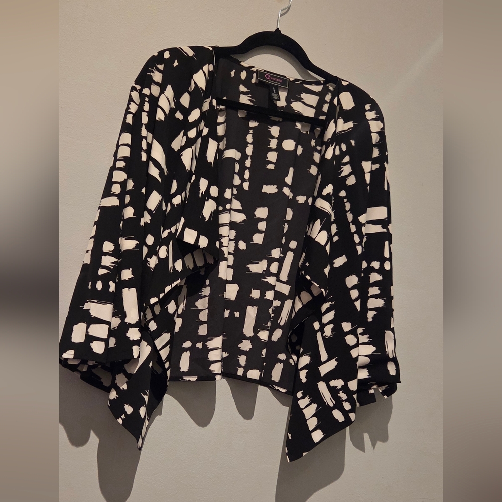 C Wonder Christian Siriano Womens Black & White Open Front Cardigan SIze L EUC